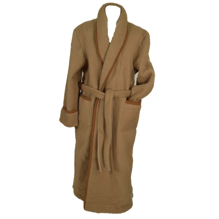 Robe de chambre homme laine des Pyrénées unie beige camel