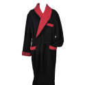 Robe de chambre homme laine des Pyrénées uni noir col rouge