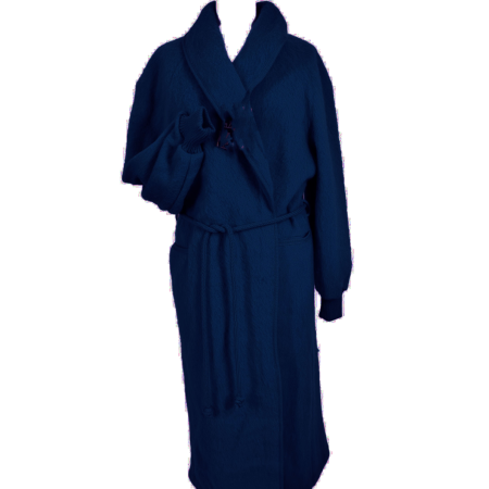Robe de chambre laine des Pyrénées col châle bleu marine
